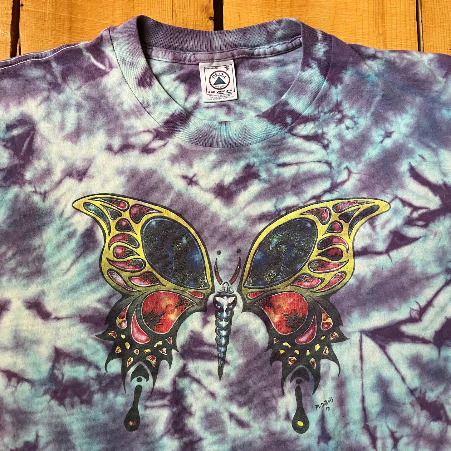 90’s Deadhead M. Dubois Fractal Butterfly Tie-die T-Shirt Sz XL