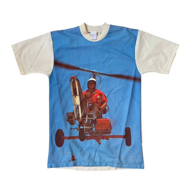 70’s Polyester Photo Print Gyrocopter Shirt Sz Medium