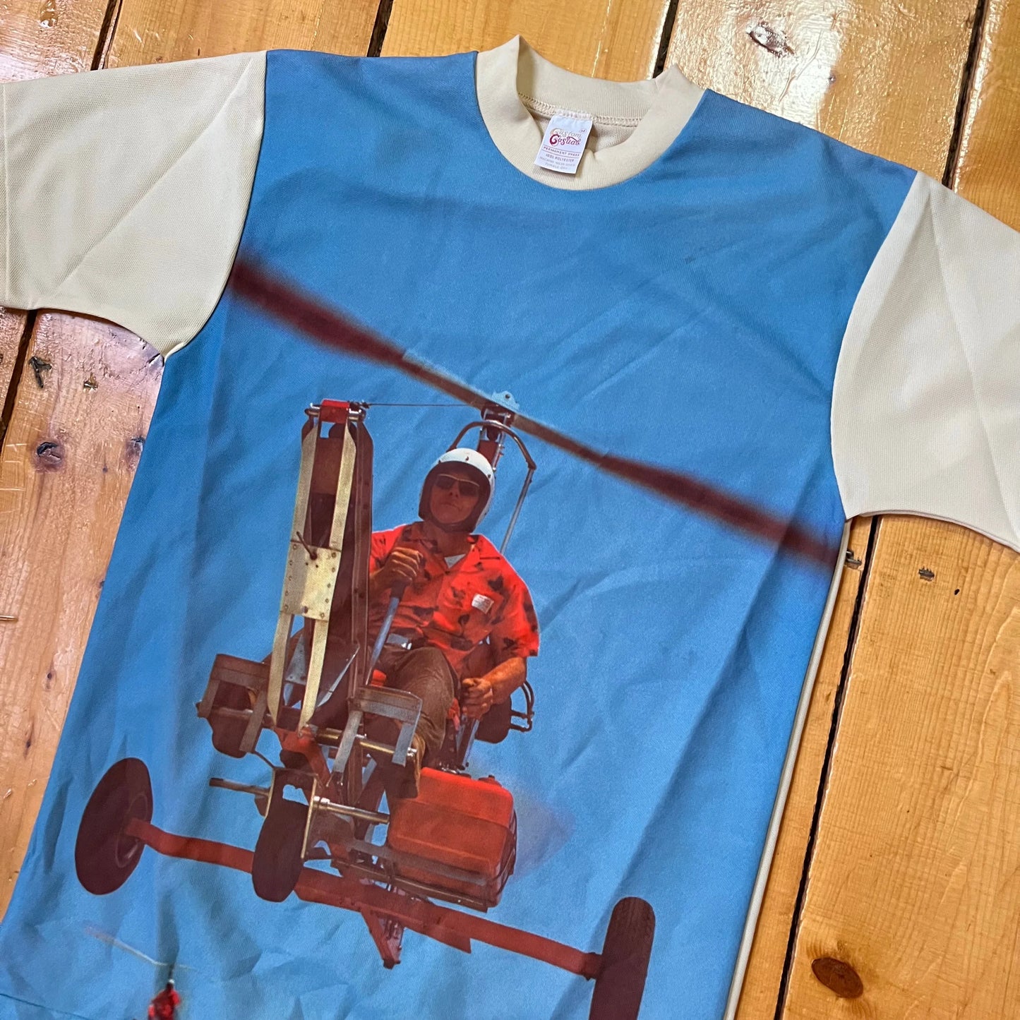 70’s Polyester Photo Print Gyrocopter Shirt Sz Medium