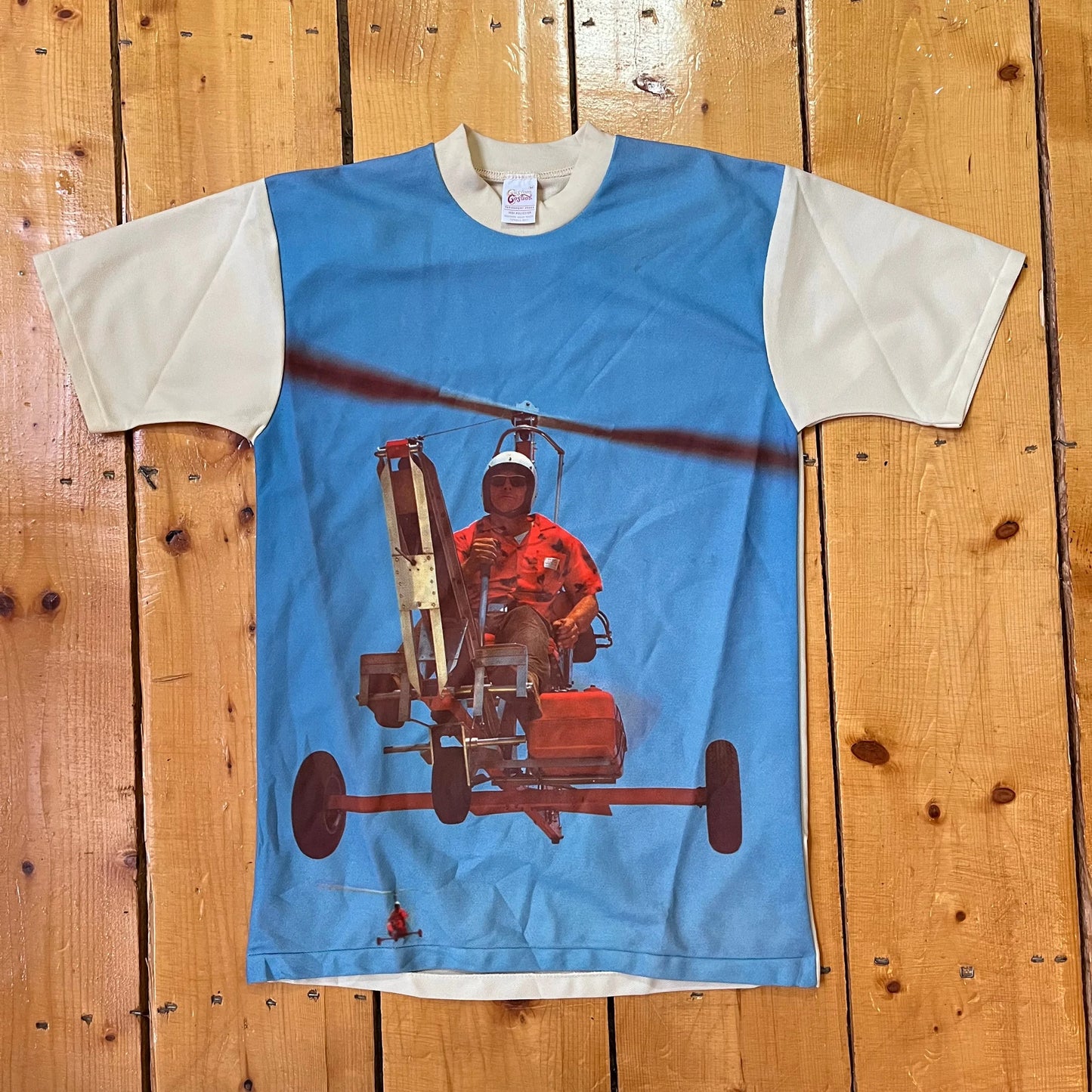 70’s Polyester Photo Print Gyrocopter Shirt Sz Medium