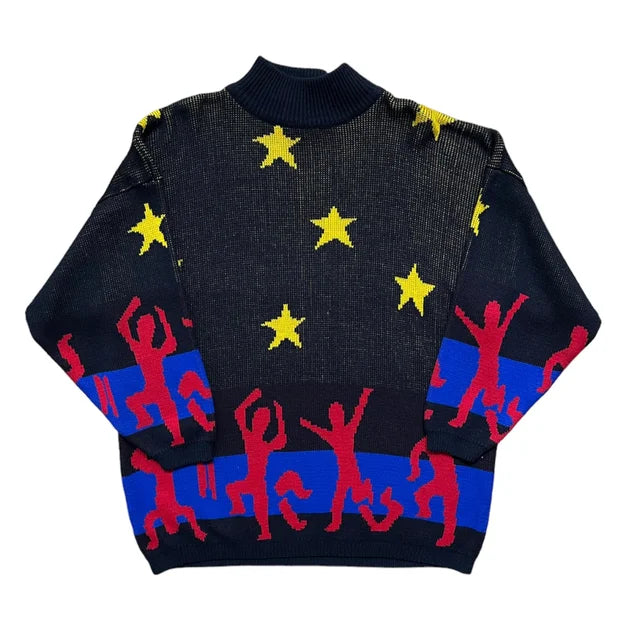 80’s Matisse Style Print Knit Sweater Sz L