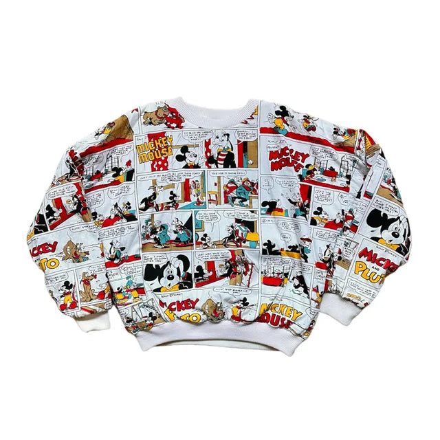 80’s Reversible Mickey Mouse Comic Stripe Puffy Sweatshirt Sz M