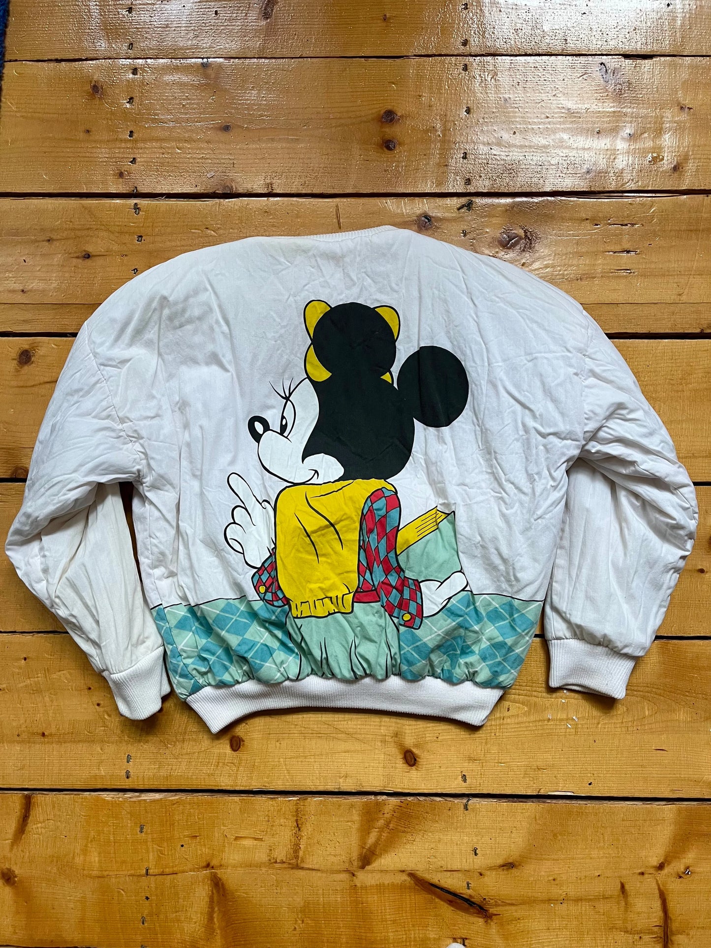 80’s Reversible Mickey Mouse Comic Stripe Puffy Sweatshirt Sz M